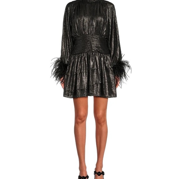 A Loves A Dresses & Skirts - A Loves A Metallic Woven Chiffon Feather Trim Mini Dress.